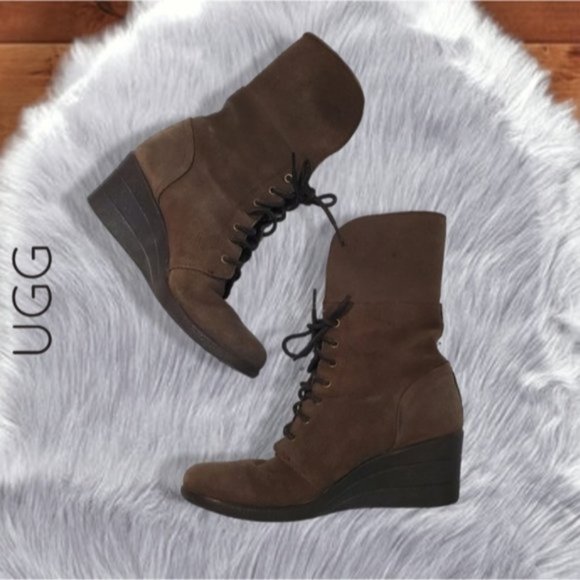 Super Rare UGG "ZEA" Platform Suede Leather Shearling Winter Boots - Picture 9 of 15